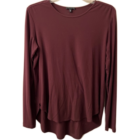 Theory Maroon Stretchy Solid High Low Round Neck Long Sleeve Tunic Top - Picture 1 of 2